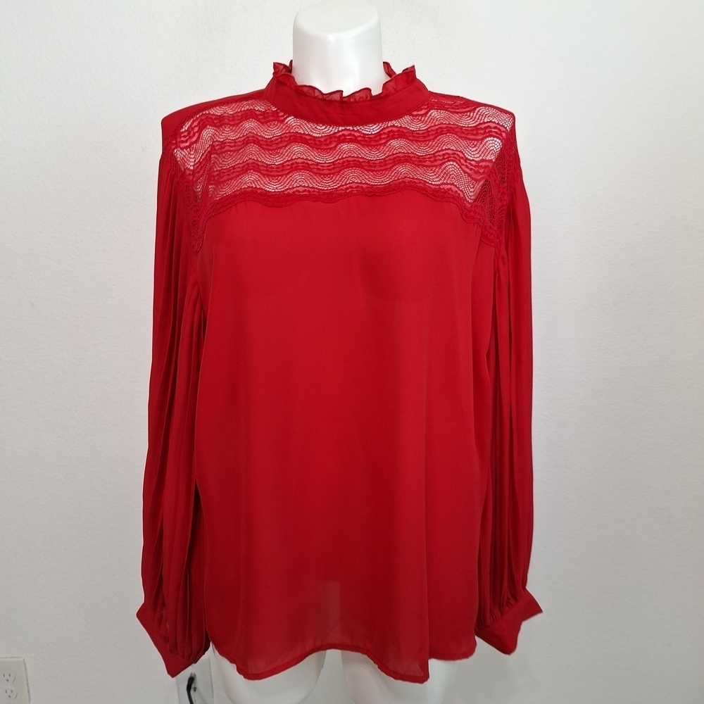 Love by Design NEW Red Lace Romantic Statement Pleated Sleeve Coquette Top- 3X